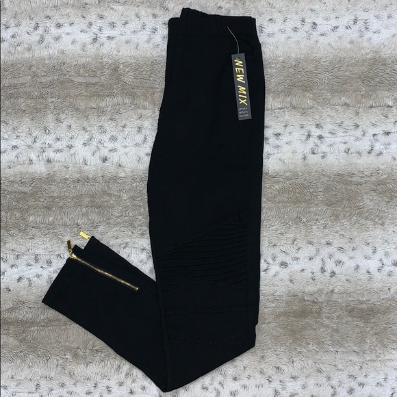 L/XL Black Moto Stretchy Biker Leggings - Picture 5 of 6